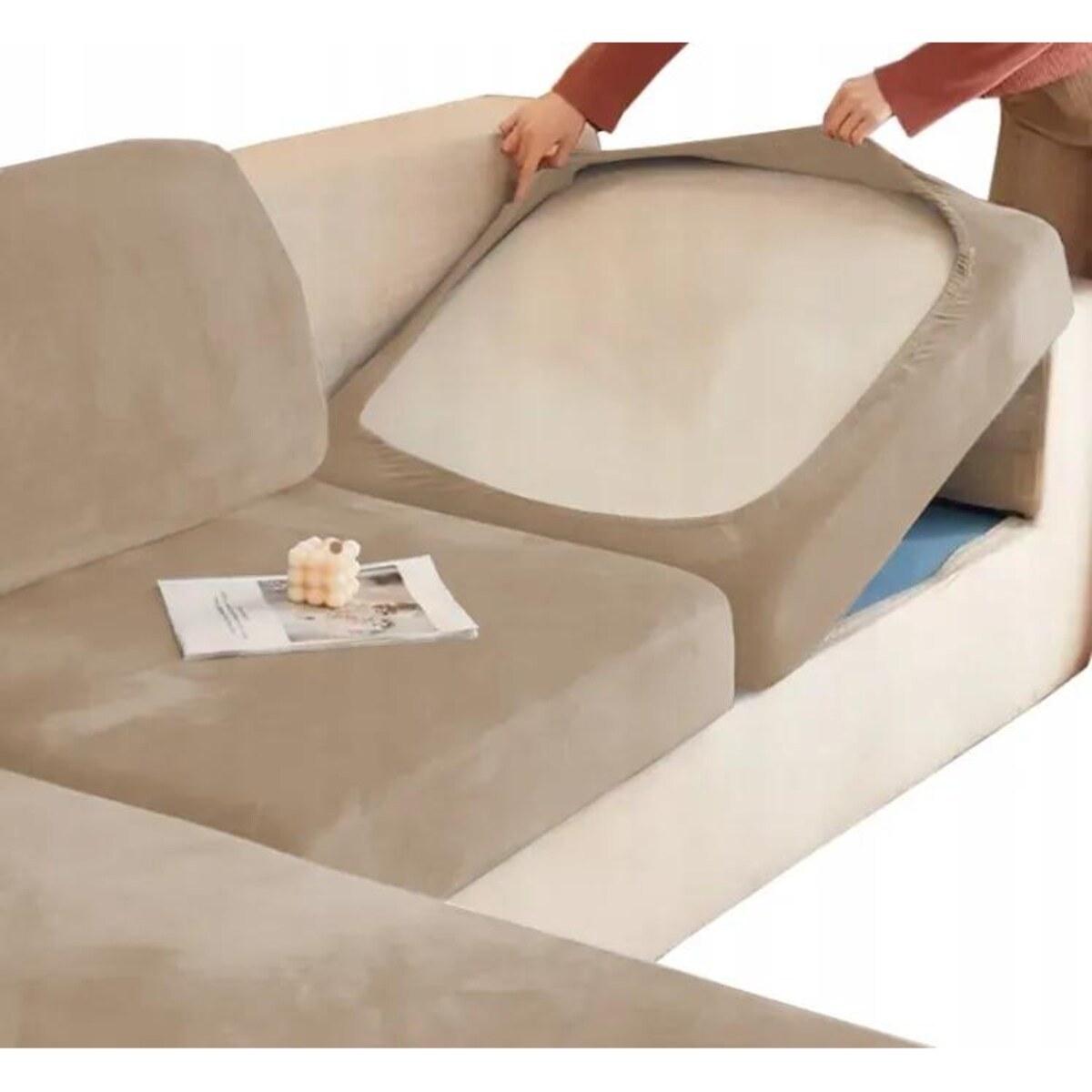 POKROWIEC NA KANAPĘ SIEDZISKO BEŻ CAPPUCCINO WELUR 95-135 [52W-CP]