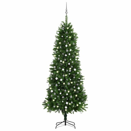 vidaXL Sztuczna choinka z lampkami i bombkami, 240 cm, zielona