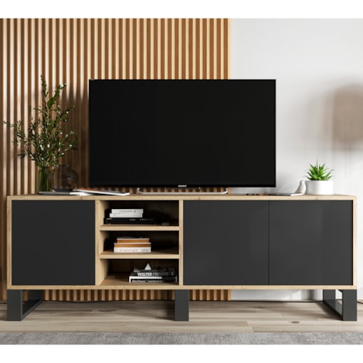 Szafka RTV Loft Nowoczesna Komoda RTV Loft 150 cm Dąb Wotan Czarny MAT