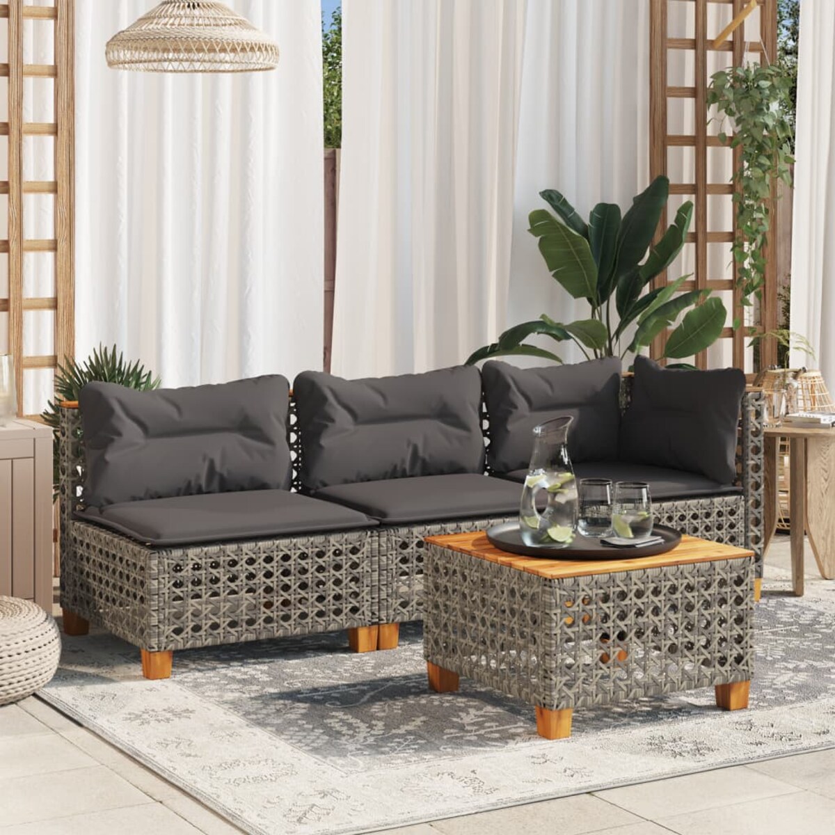 vidaXL Stolik ogrodowy, szary, 55x55x36 cm rattan PE i drewno akacjowe