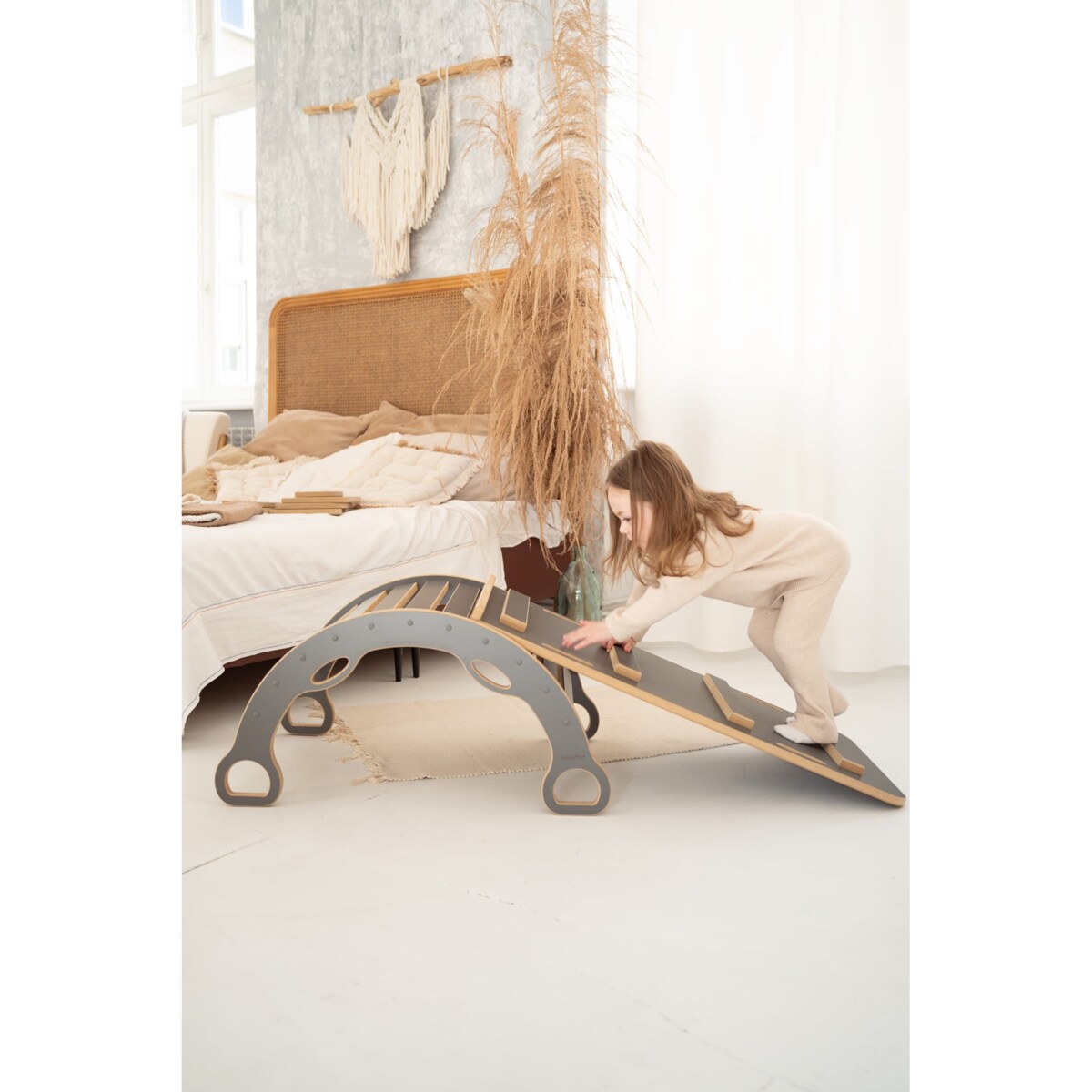 Zjeżdżalnia DRABINKA do MAŁEGO bujaka i kostki - szara