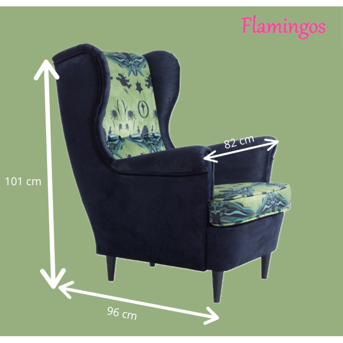 Fotel uszak Richmond velvet – elegancki fotel wypoczynkowy do salonu i sypialni z autorskim wzorem