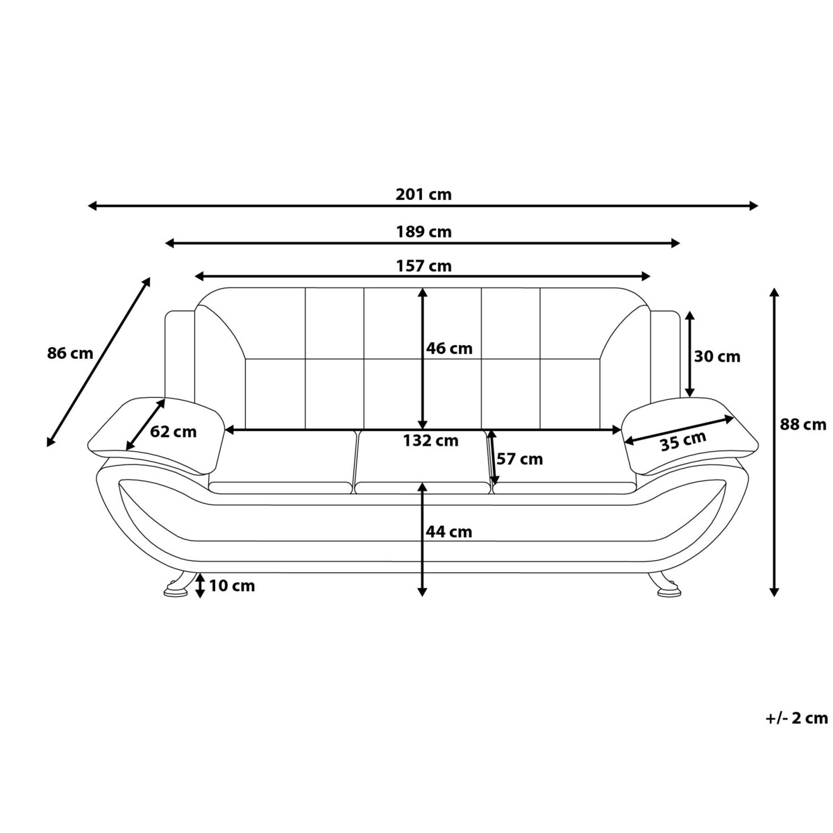 Sofa 3-osobowa ekoskóra biała LEIRA
