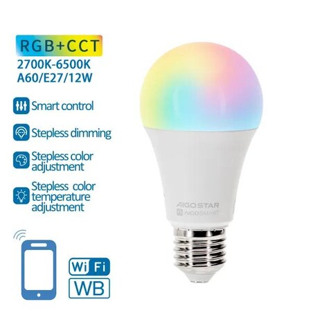 inteligentna żarówka wifi wb a60 e27 12w rgb+cct
