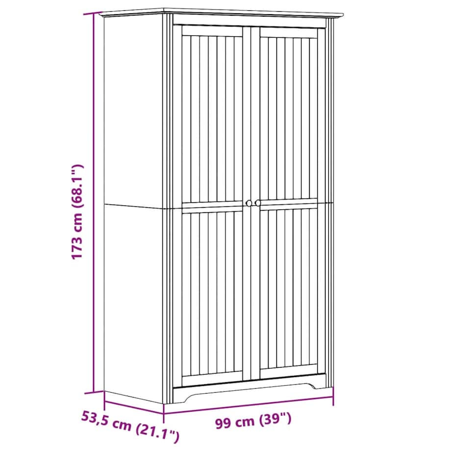 vidaXL Szafa BODO, biała, 99x53,5x173 cm, lite drewno sosnowe