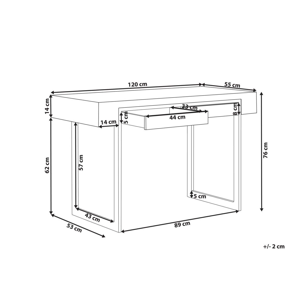 Biurko z szufladami 120 x 55 cm jasne drewno z czarnym VIDA