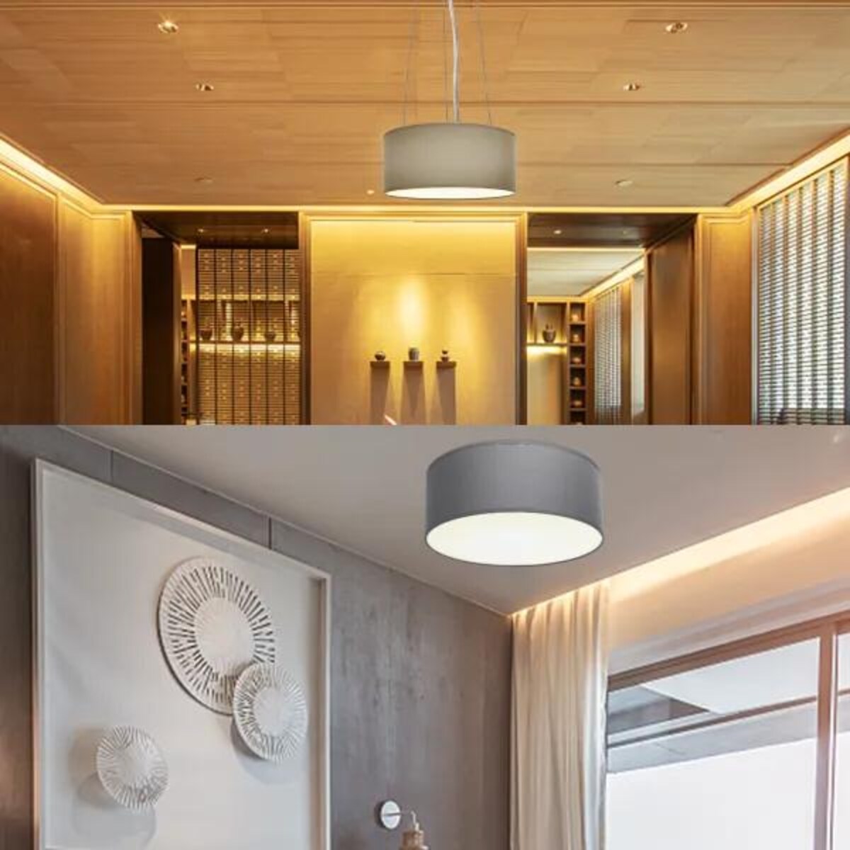 lampa wisząca abażur z tkaniny szara okragła e27