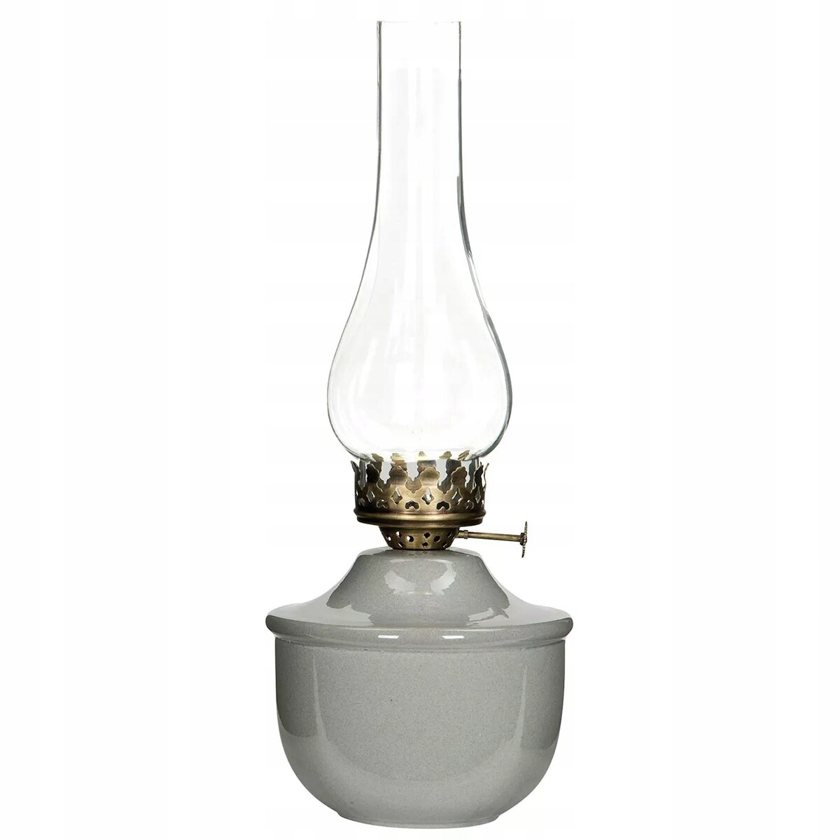 ŚWIECZNIK LAMPA NAFTOWA SZARY TEALIGHT szklany metalowy skandynawski 34cm