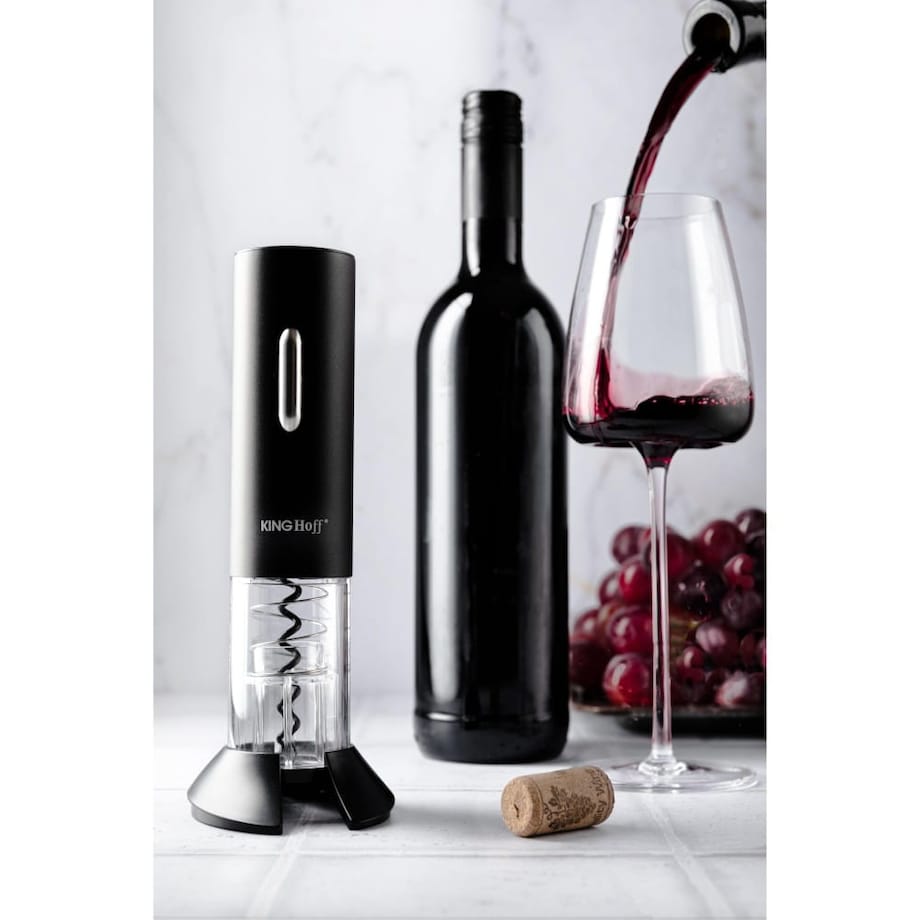 Elektryczny otwieracz korkociąg do wina butelek akumulator czarny KINGHOFF