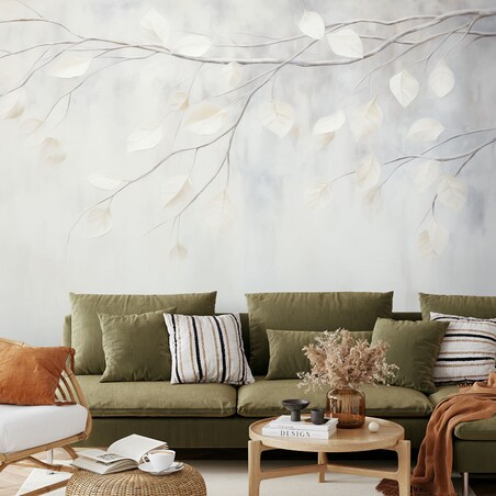 Fototapeta, Beżowe liście rośliny gałązki natura boho 400x280