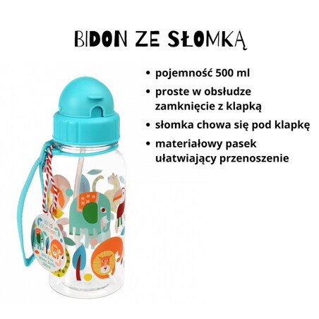 Zestaw do szkoły: bidon ze słomką 500 ml + Lunchbox z tacką Dzikie Zwierzęta, Rex London