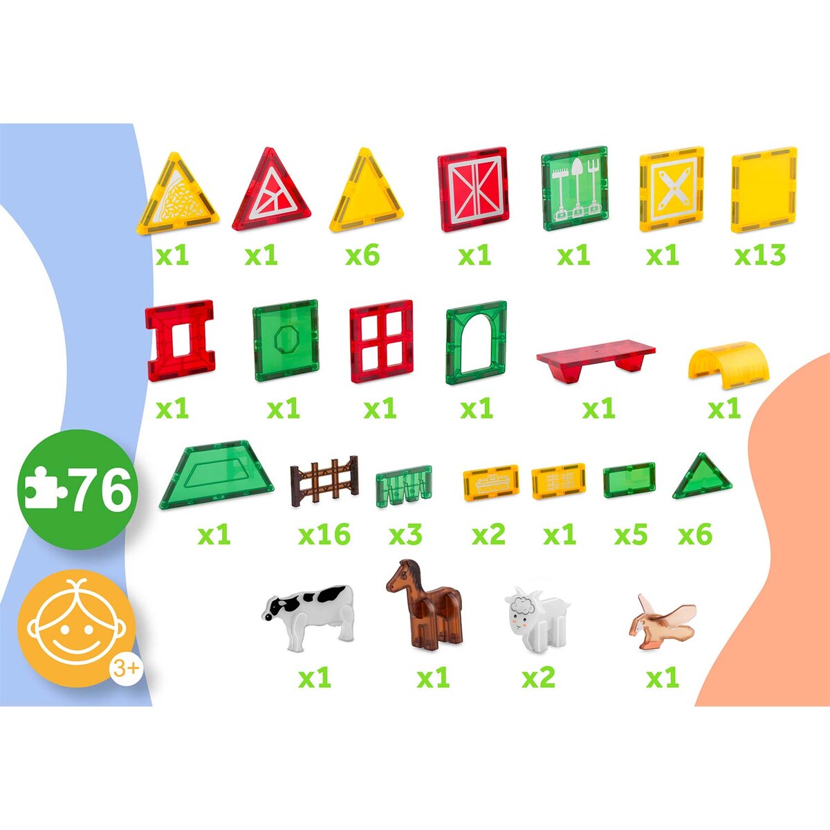 Klocki magnetyczne konstrukcyjne Ricokids RK-781 zestaw 76 el. Farma 778100