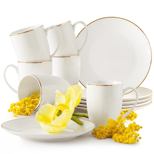 KONSIMO AD BELLA, Zestaw herbaciany 6 os. (12 el.), kolor ecru/złoty