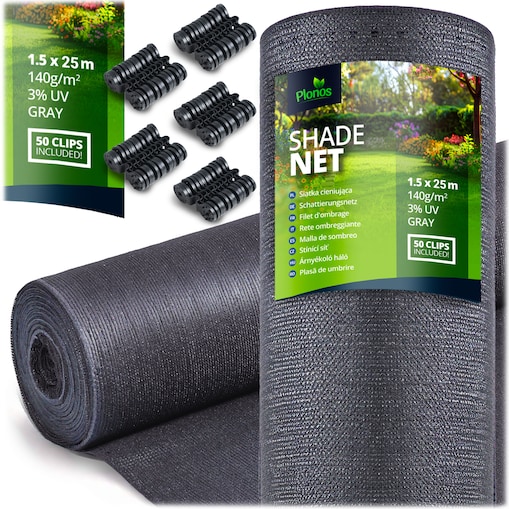 Siatka cieniująca Plonos 1,5x25m maskująca mata na płot ogrodzenie osłona szara 90% + UV
