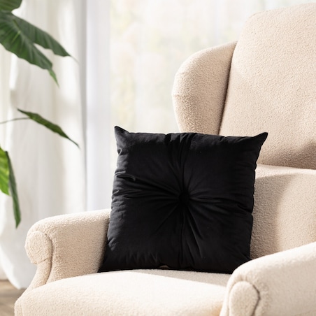 Poduszka kwadratowa Velvet z guzikiem, głęboka czerń, 37 x 37cm, Velvet