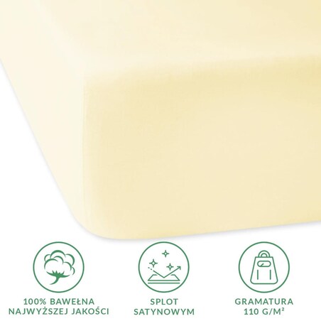 Prześcieradło satynowe z gumką kremowe 90 x 200 cm