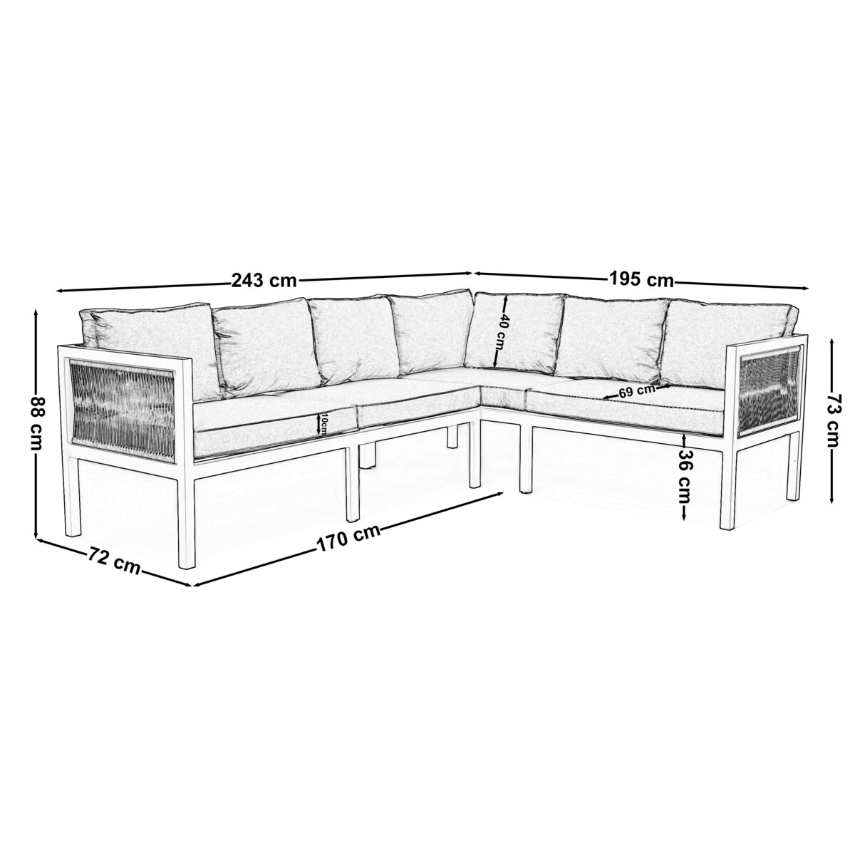 Meble ogrodowe aluminiowe narożnik stół PORTOFINO białe