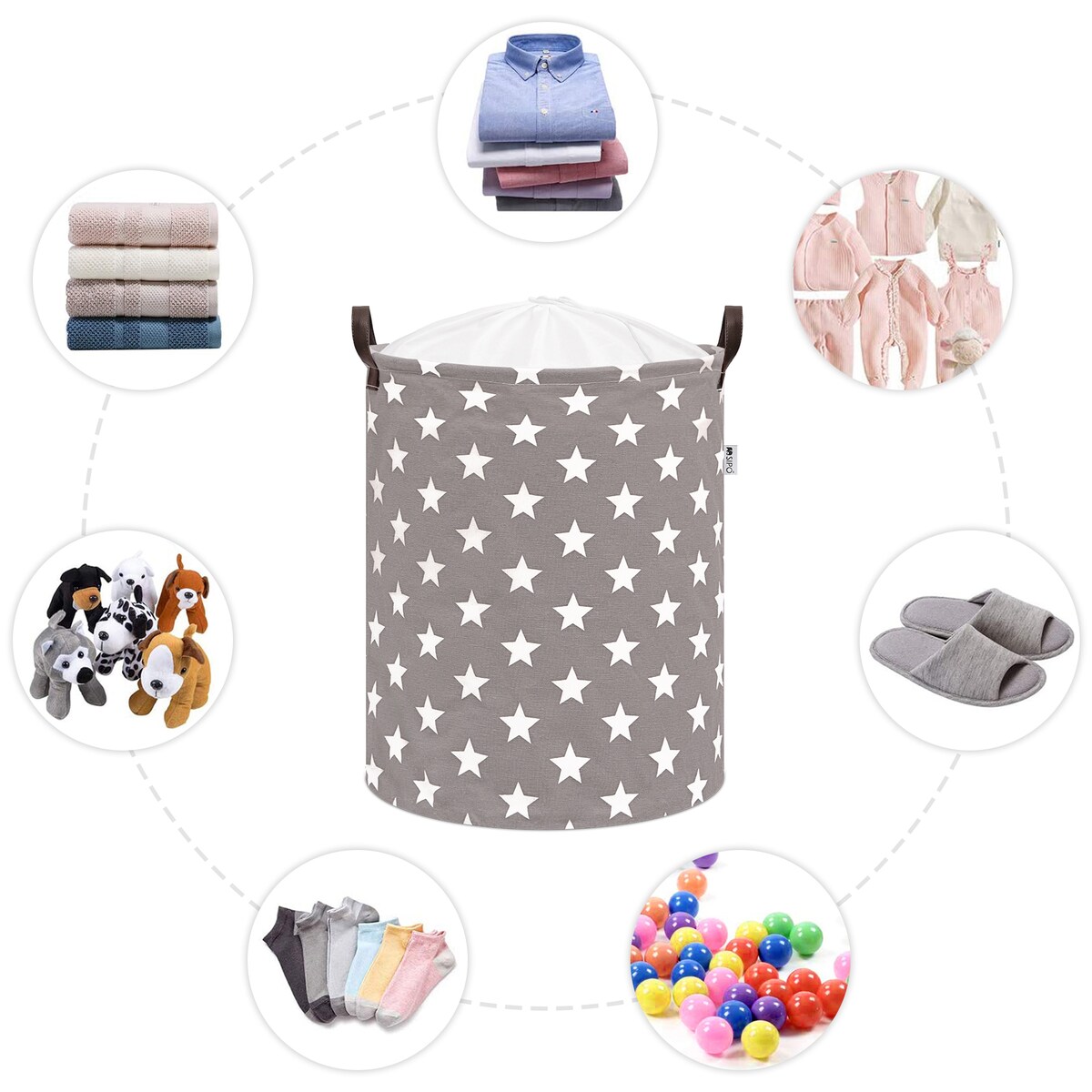 bawełniany kosz na zabawki sipo, zamykany na ściągacz, gwiazdy, xl