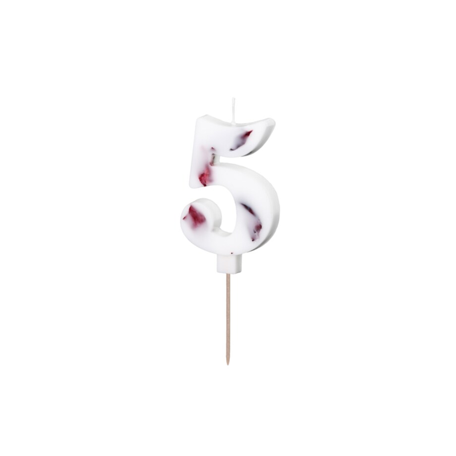 Świeczka urodzinowa Cyfra "5", biała z płatkami kwiatów, 8 cm