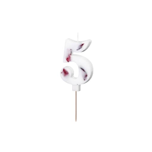 Świeczka urodzinowa Cyfra "5", biała z płatkami kwiatów, 8 cm
