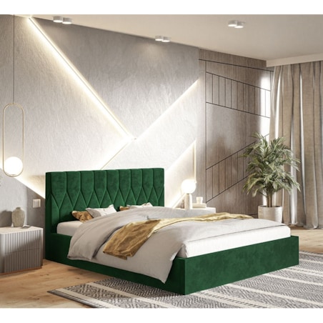Łóżko tapicerowane 140x200 OLDO 9 z pojemnikiem- butelkowa zieleń