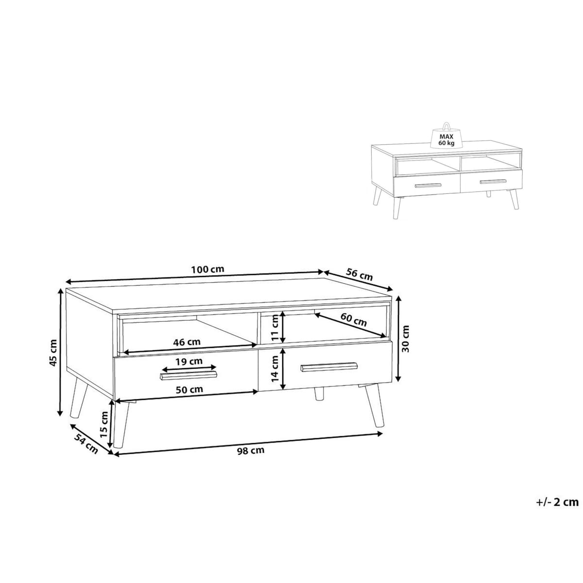 Stolik kawowy z szufladami ciemne drewno ALLOA