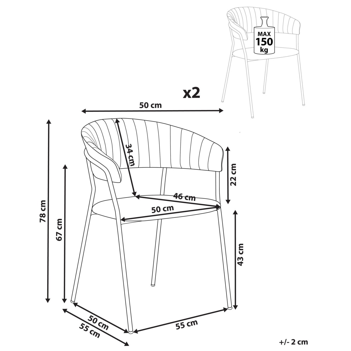 Zestaw 2 krzeseł do jadalni boucle szare MARIPOSA