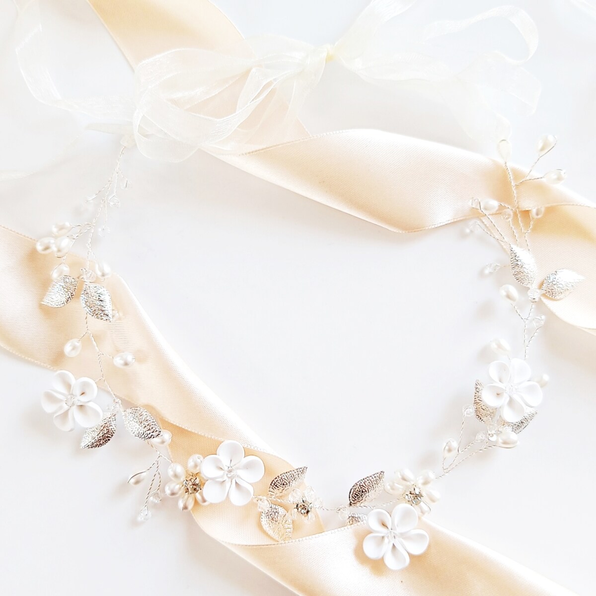 Opaska wianek cyrkonie listki ozdobna na włosy KRYSZTAŁ delikatna kwiat