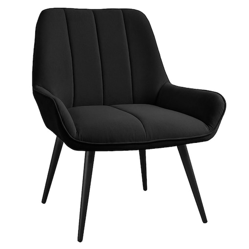 Fotel uszak tapicerowany welurowy wygodny z czarnymi nogami do salonu czarny