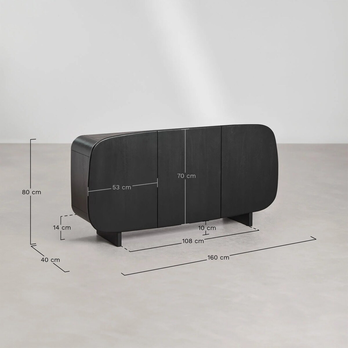 Komoda z drewna mango czarna Agathe 160x80 cm