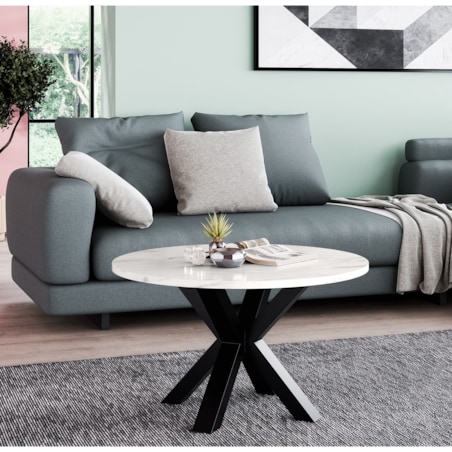 Stolik kawowy NEO okrągły 58 cm, metalowa podstawa- marmur jasny