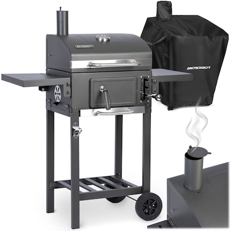 Grill węglowy ogrodowy komin żeliwny ruszt + pokrowiec Berdsen