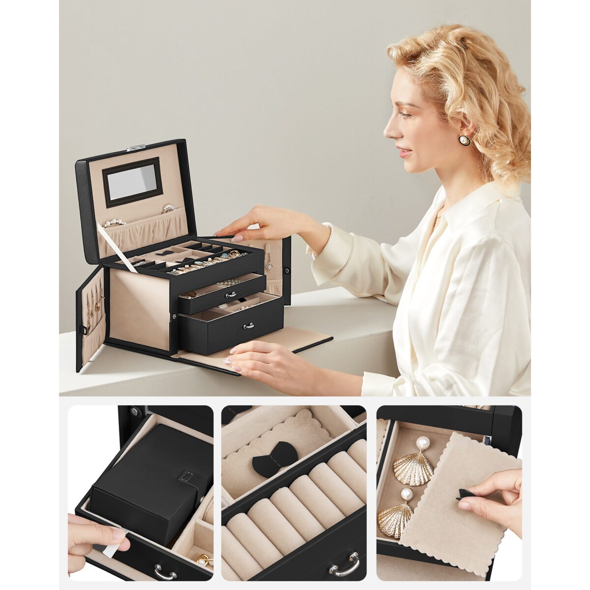 Kasetka Na Biżuterię 26X18,2X14 Cm Czarny