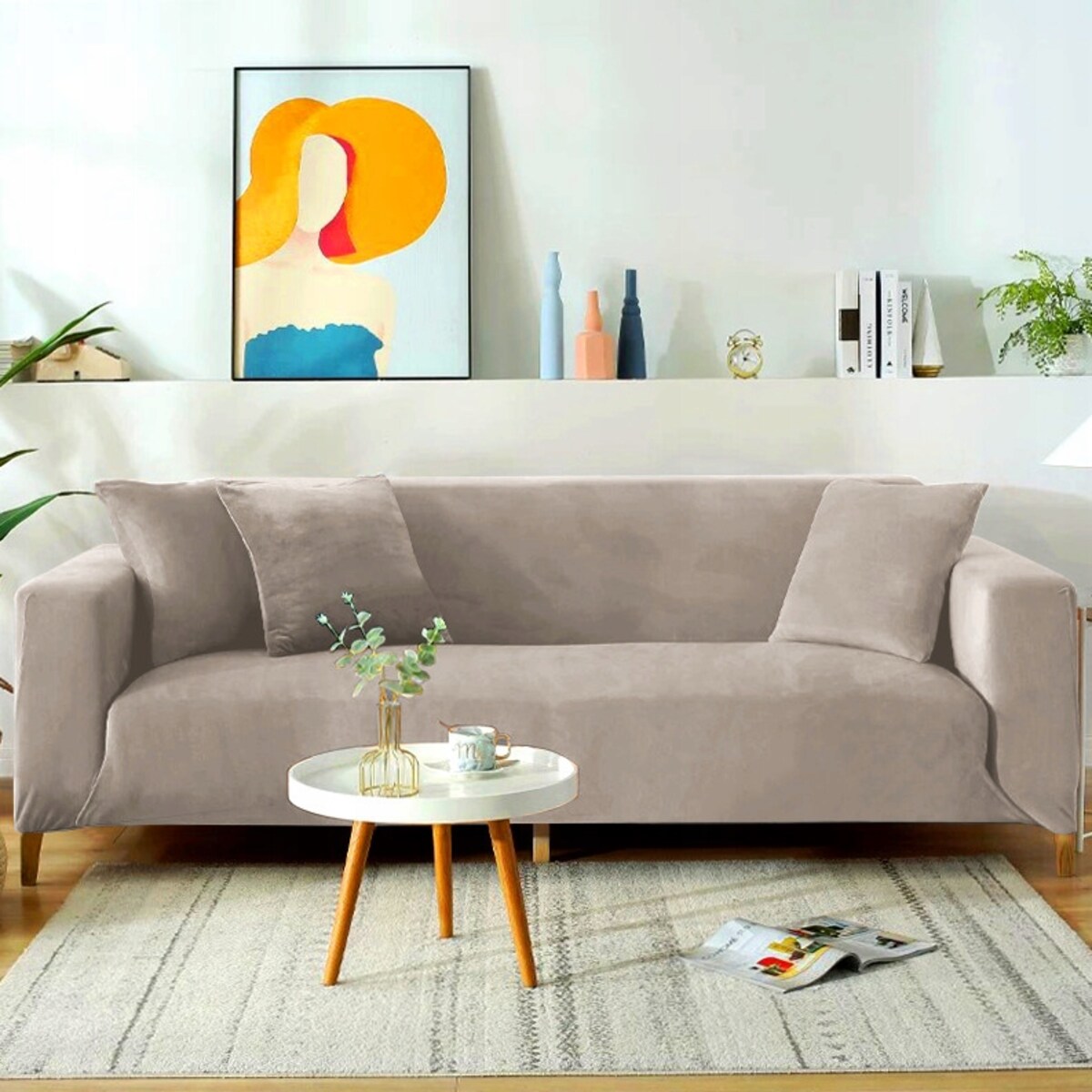 POKROWIEC NA KANAPĘ BEŻ CAPPUCCINO WELUR 3 OSOBOWY [22Z3]