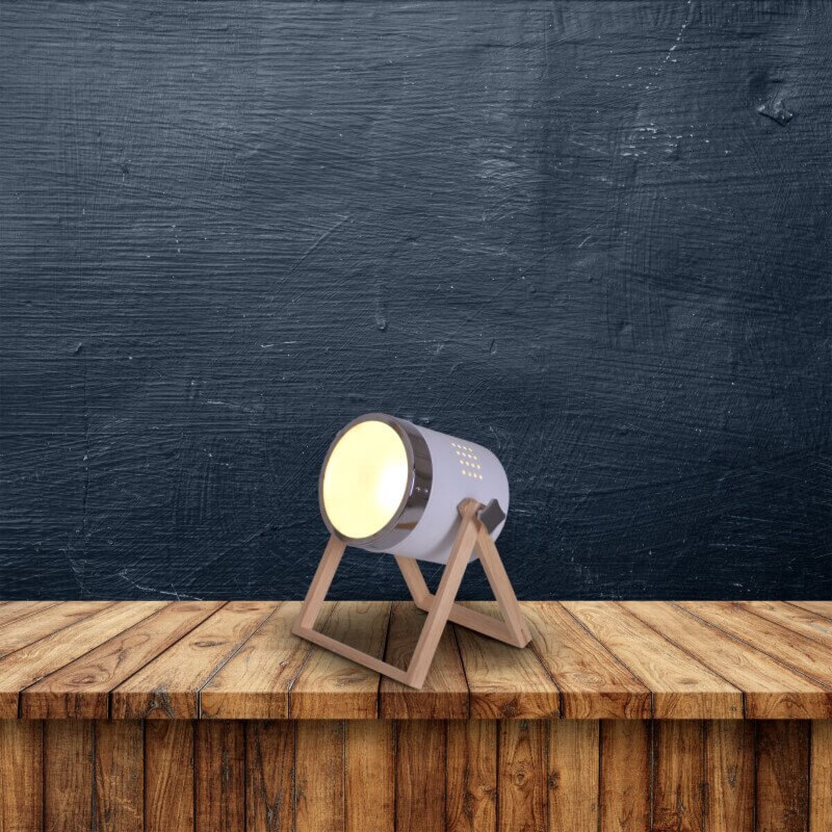 Nocna lampa stojąca Tim do sypialni regulowana biała drewno