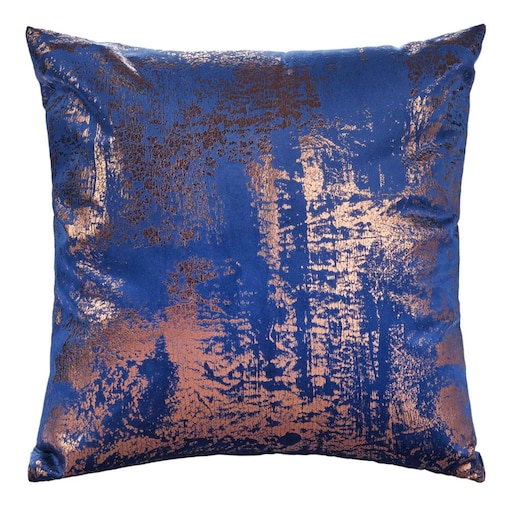 Poszewka dekoracyjna 40x40 ciemno niebieska z miedzianym nadrukiem