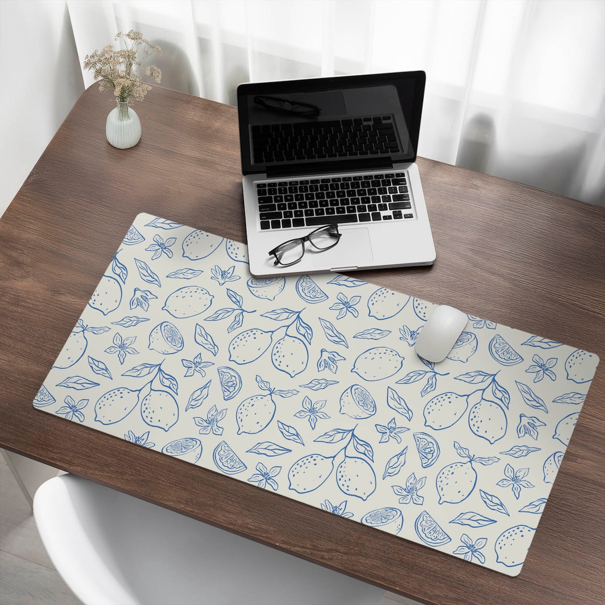 Niebieska mata na biurko Cytrynowy wzór retro, 100x50 cm