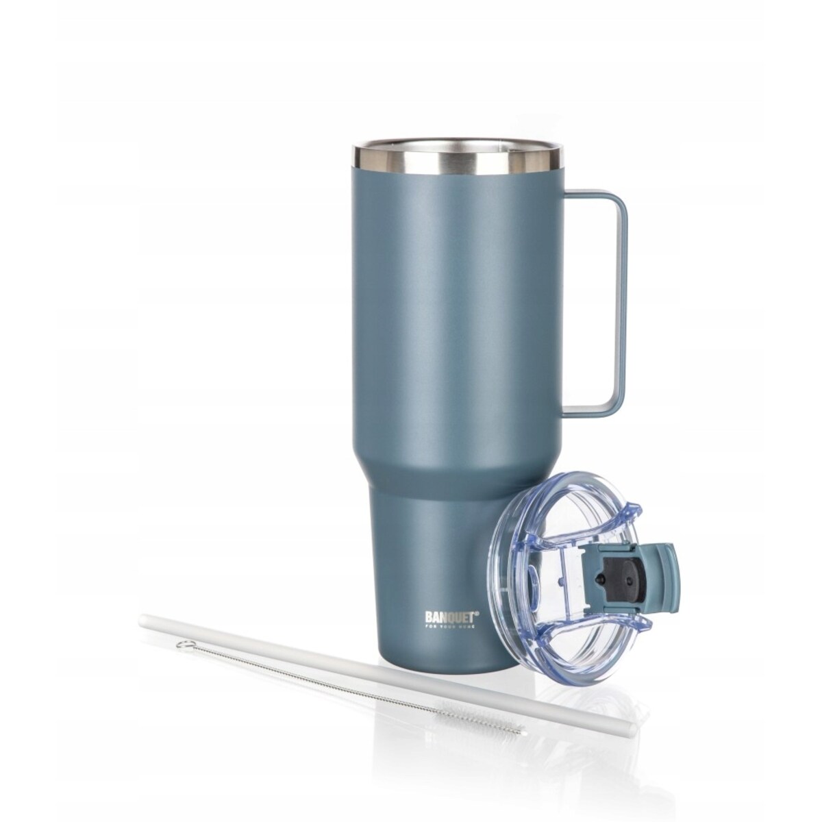 KUBEK PODRÓŻNY TERMICZNY termos 1200 ml ze słomką na napoje wysoki szary