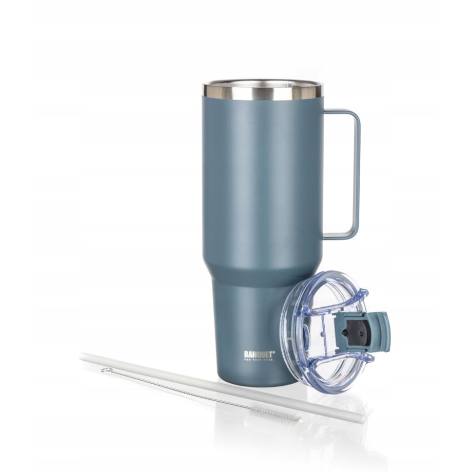 KUBEK PODRÓŻNY TERMICZNY termos 1200 ml ze słomką na napoje wysoki szary