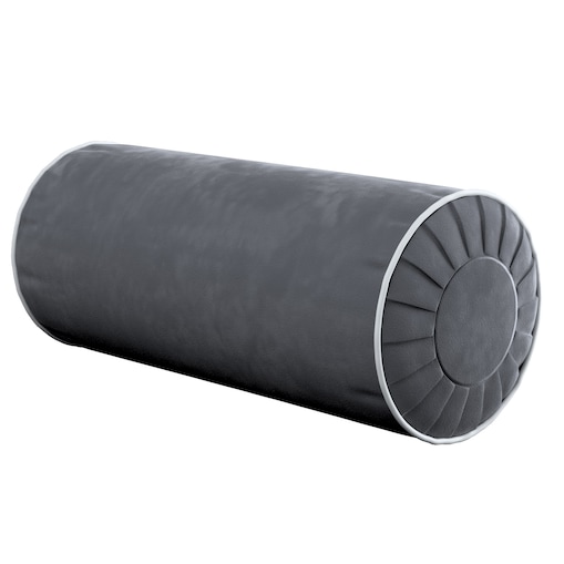 Poduszka wałek z zakładkami z lamówką, grafitowy szary, Ø20 x 50 cm, Velvet