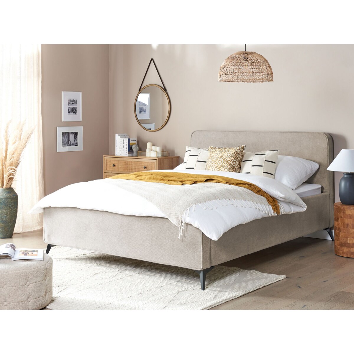 Łóżko tapicerowane 160 x 200 cm jasnoszare VALOGNES