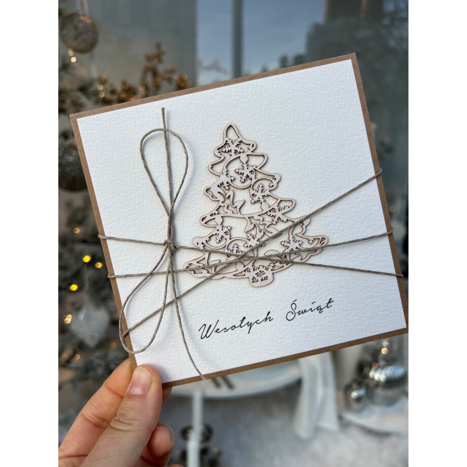Stylowa ręcznie robiona kartka świąteczna na Boże Narodzenie choinka 2