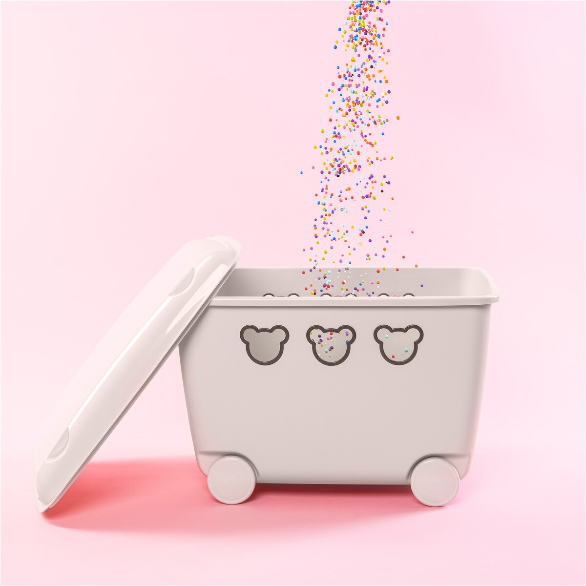 Pojemnik Plastikowy Na Zabawki Na Kółkach Kosz Skrzynia 55 L Misie Biały