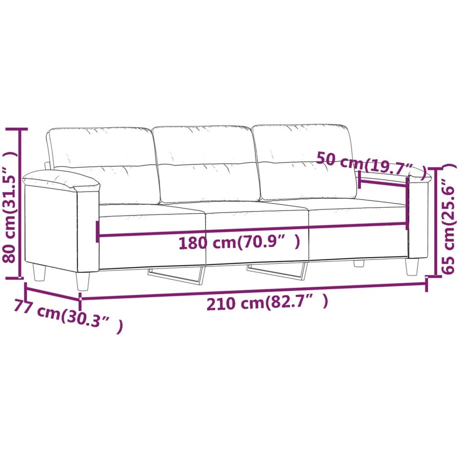 vidaXL 3-osobowa sofa, ciemnoszary, 180 cm, tapicerowana mikrofibrą