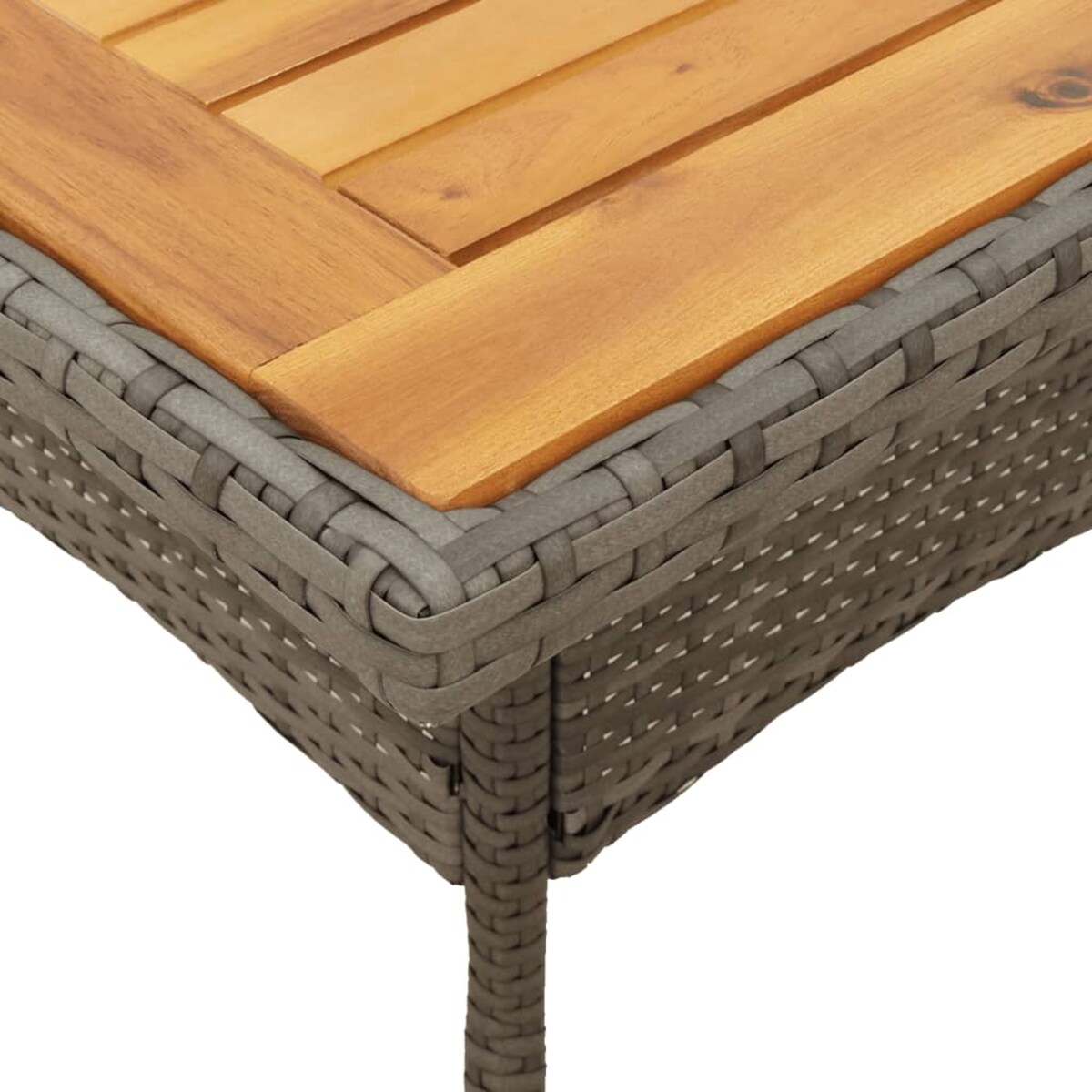vidaXL Stół ogrodowy z akacjowym blatem, szary, 80x80x75 cm, rattan PE