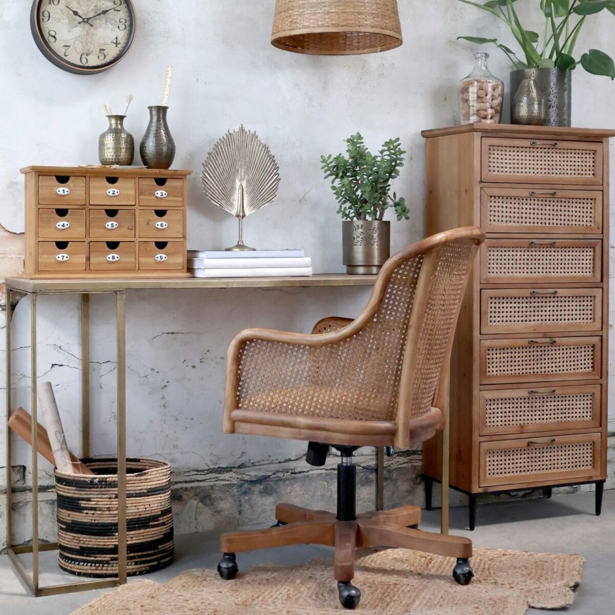 Krzesło biurowe retro z plecionką wiedeńską