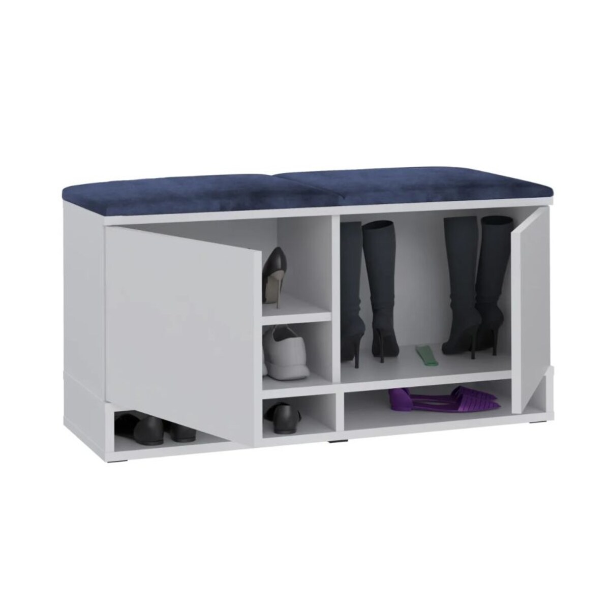 Szafka na buty z siedziskiem DUBAI biała/granatowa