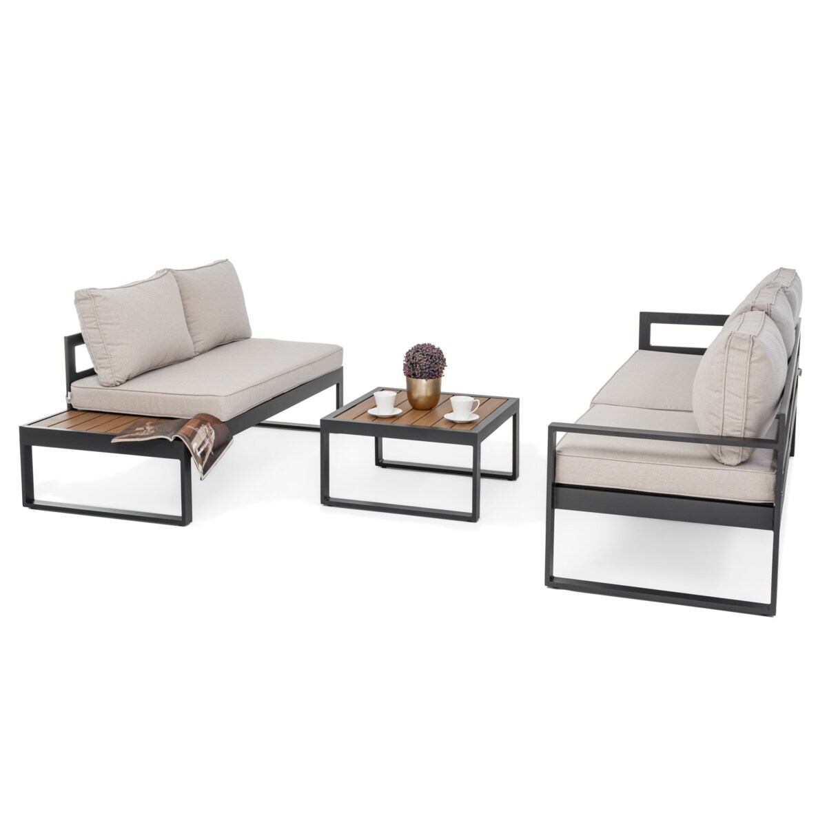 MEBLE OGRODOWE ALUMINIOWE NAROŻNIK NICEA BEŻOWO GRAFITOWA LEWA