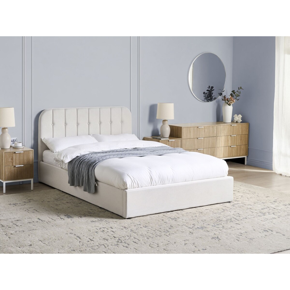 Łóżko z pojemnikiem CHALLANS 140 x 200 cm Złamana biel