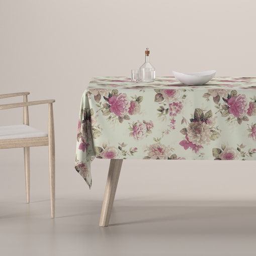 Obrus prostokątny 130 x 210 cm różowo-beżowe róże na kremowym tle